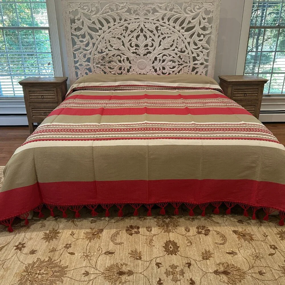 King Size Cotton Bedspread/Quilt. From Oaxaca Mex. Hand loom, Bed covers,